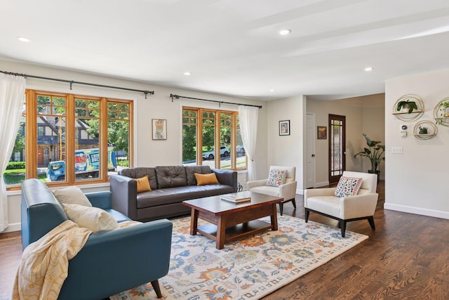 4011 Grimes Ave S, Edina, MN 55416 - living area featuring dark wood-style flooring and recessed lighting