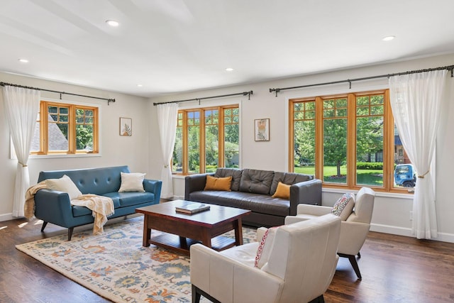 4011 Grimes Ave S, Edina, MN 55416 - living area with dark wood-style flooring and recessed lighting