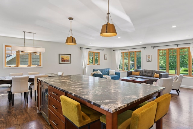 4011 Grimes Ave S, Edina, MN 55416 - dining area featuring dark wood-type flooring, recessed lighting, and beverage cooler