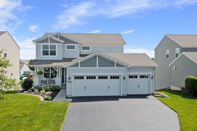 1174 139th St E, Rosemount, MN 55068 - craftsman-style home featuring a garage, asphalt driveway, a front lawn, a porch, and roof with shingles