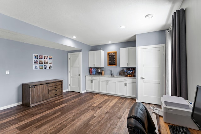 1174 139th St E, Rosemount, MN 55068 - kitchen with dark wood-type flooring, white cabinets, and recessed lighting