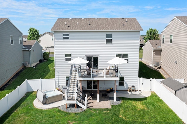 1174 139th St E, Rosemount, MN 55068 - rear view of property featuring a patio area, a fenced backyard, a wooden deck, stairs, and a gate