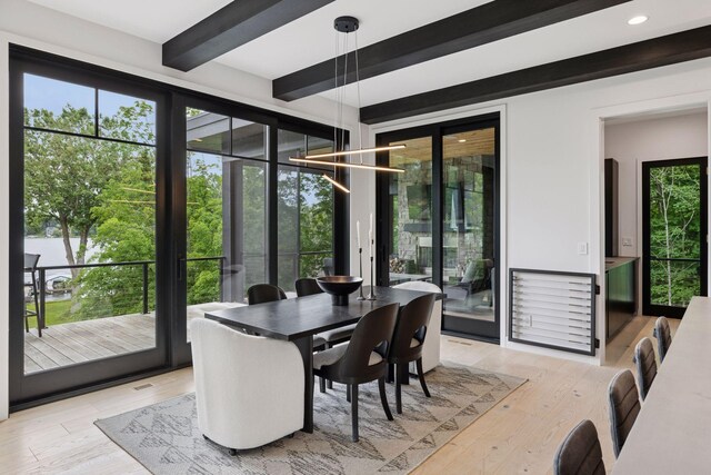 1300 Wildhurst Trl, Orono, MN 55364 - sunroom / solarium with beamed ceiling, a chandelier, and healthy amount of natural light