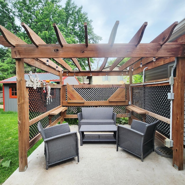 306 Parkview Curv, Zumbrota, MN 55992 - view of patio with an outdoor hangout area and a pergola