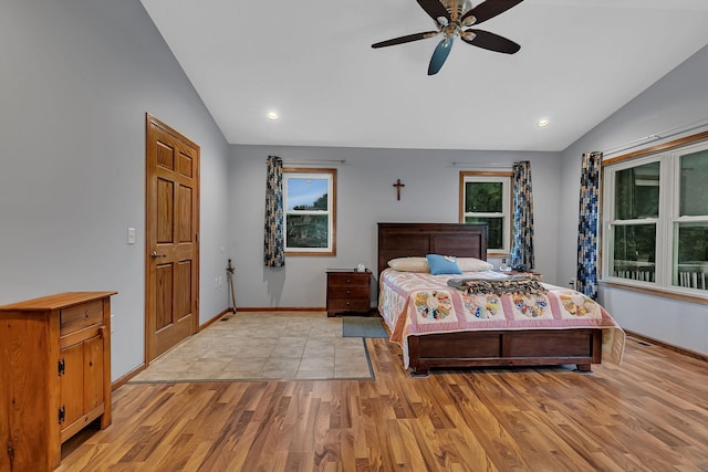 662 Cottonwood Ave, Litchfield, MN 55355 - bedroom featuring vaulted ceiling, light wood finished floors, recessed lighting, and a ceiling fan