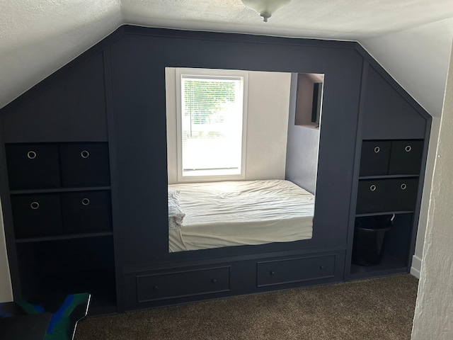 20 King Ave SW, Wadena, MN 56482 - carpeted bedroom featuring lofted ceiling and a textured ceiling