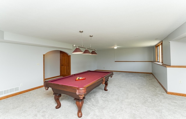 1608 Greystone Ln SW, Rochester, MN 55902 - game room featuring light colored carpet, arched walkways, and billiards table