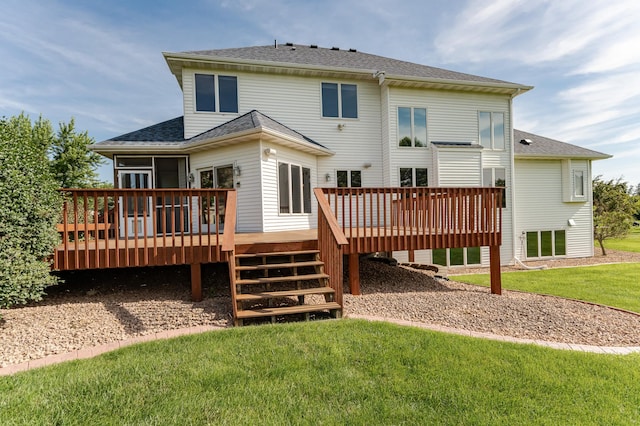 1608 Greystone Ln SW, Rochester, MN 55902 - rear view of property featuring a deck, a lawn, and roof with shingles