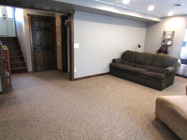 1103 15th St, Montevideo, MN 56265 - living room featuring carpet floors, stairway, and recessed lighting