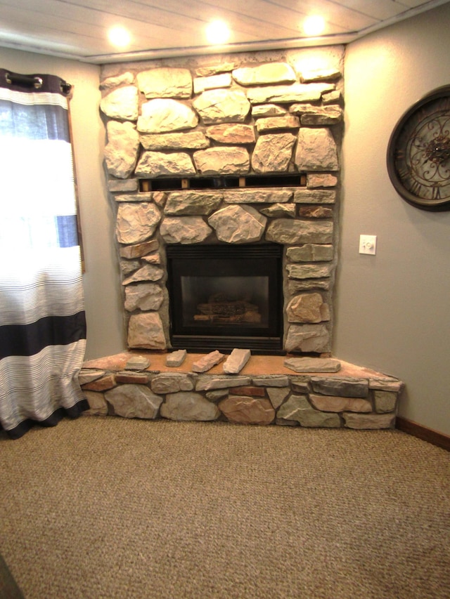 1103 15th St, Montevideo, MN 56265 - detailed view of a stone fireplace, carpet floors, and recessed lighting