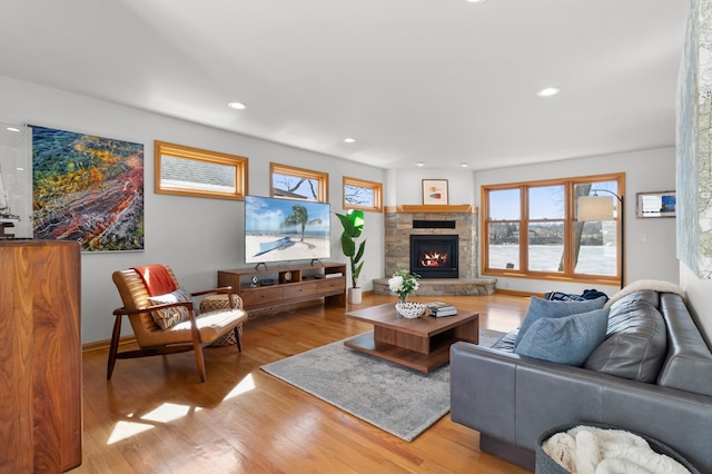 577 Park Ln, Orono, MN 55356 - living room featuring a fireplace, wood finished floors, and recessed lighting