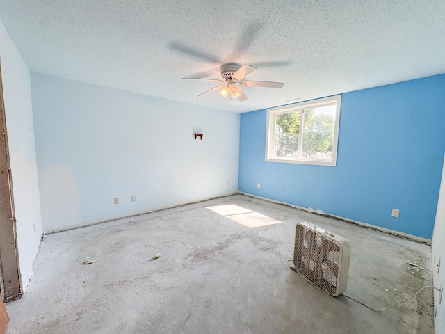 915 Stanton Ave, Fergus Falls, MN 56537 - spare room featuring a ceiling fan, a textured ceiling, and unfinished concrete floors