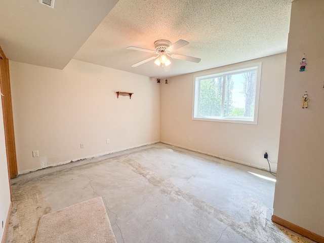 915 Stanton Ave, Fergus Falls, MN 56537 - spare room featuring ceiling fan, a textured ceiling, and concrete floors