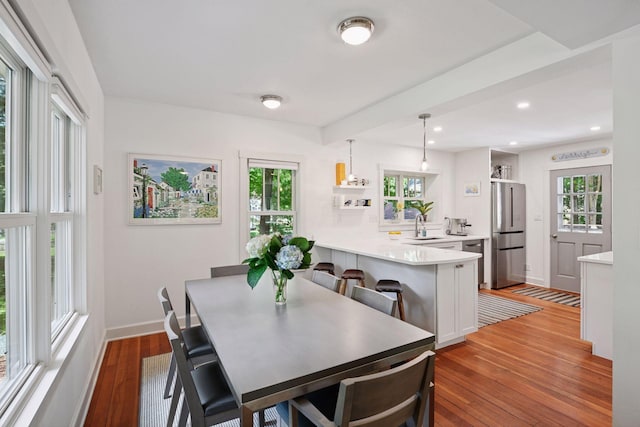 3815 Deephaven Ave, Deephaven, MN 55391 - dining space featuring hardwood / wood-style floors and recessed lighting
