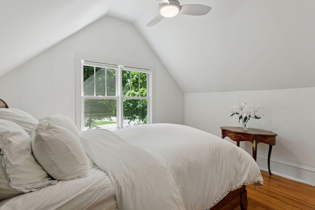 3815 Deephaven Ave, Deephaven, MN 55391 - bedroom with wood finished floors, lofted ceiling, and a ceiling fan