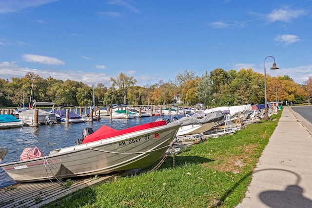 3815 Deephaven Ave, Deephaven, MN 55391 - dock area featuring a water view and view of wooded area
