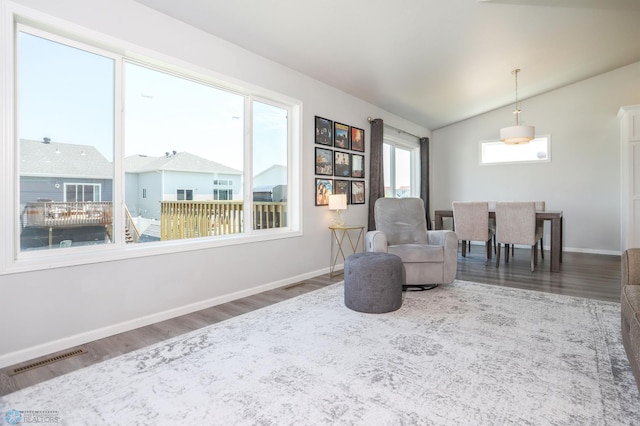 6870 17th St S, Fargo, ND 58104 - living area featuring wood finished floors and lofted ceiling