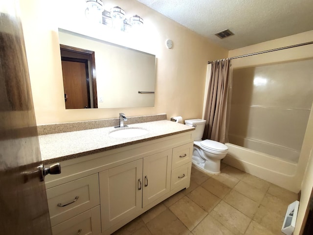 8921 49th Ave N, New Hope, MN 55428 - full bath featuring vanity, shower / bath combo, a textured ceiling, and tile patterned flooring