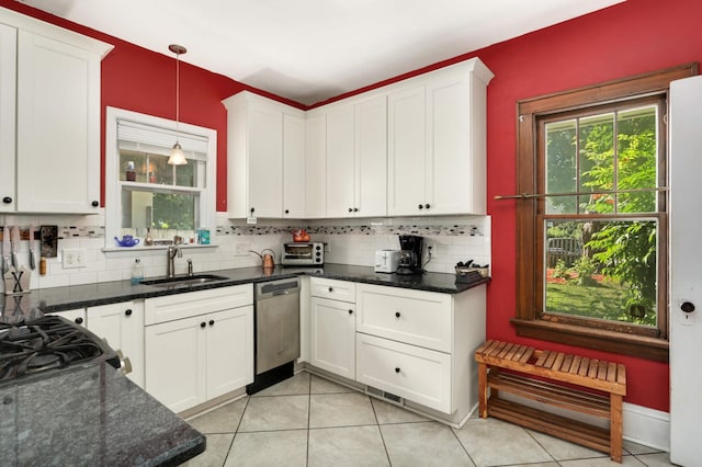 1914 Grand Ave, Saint Paul, MN 55105 - kitchen with dishwasher, backsplash, white cabinets, and healthy amount of natural light