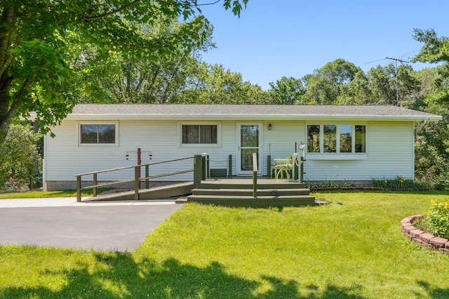 2160 35th Ave, Alden Twp, WI 54026 - ranch-style house featuring a wooden deck and a front lawn