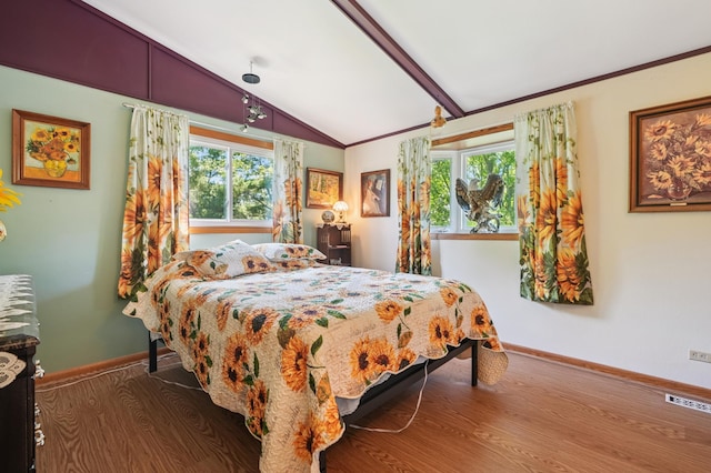 2160 35th Ave, Alden Twp, WI 54026 - bedroom featuring lofted ceiling, wood finished floors, and multiple windows