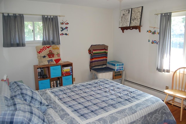 1445 Ottawa Ave S, Golden Valley, MN 55416 - bedroom featuring multiple windows, wood finished floors, and a baseboard heating unit