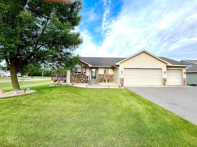 24482 18th Ave, Saint Augusta, MN 56301 - single story home featuring stone siding, an attached garage, driveway, a front lawn, and a shingled roof