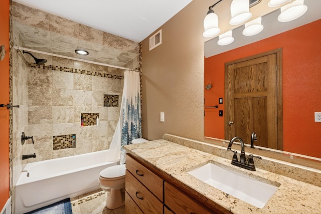 24482 18th Ave, Saint Augusta, MN 56301 - full bathroom featuring vanity, shower / bathtub combination with curtain, and a textured wall