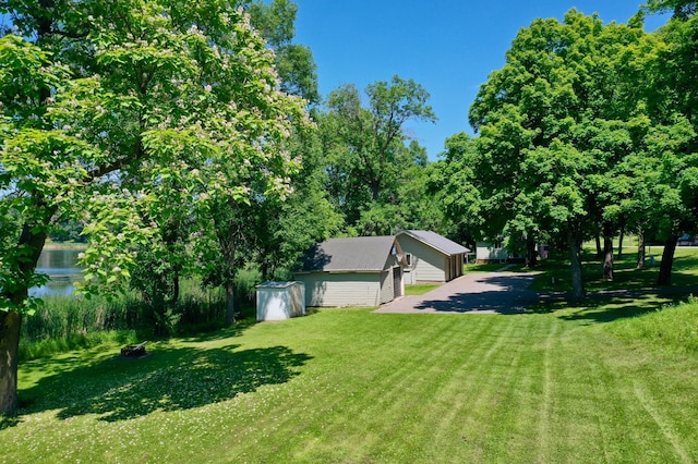 33027 County Road 50, Avon Twp, MN 56310 - view of green lawn with an outbuilding and a water view