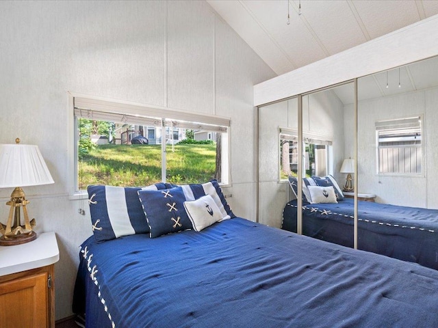 15827 Wilderness Trl Unit 30, Crosslake, MN 56442 - bedroom with a closet and high vaulted ceiling