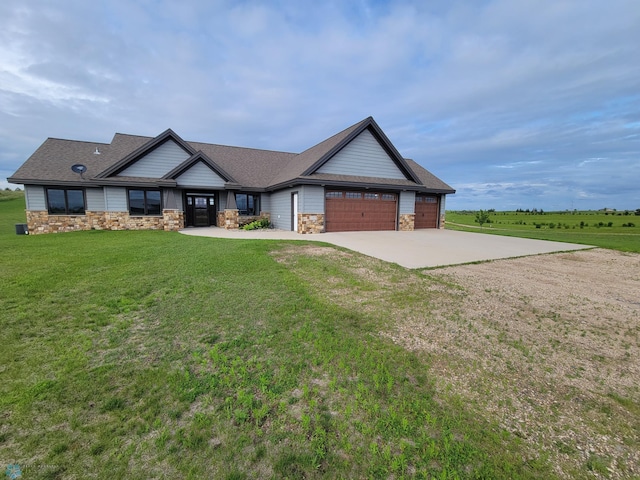 11003 Eagles Nest Ct, Audubon, MN 56511 - craftsman-style home featuring driveway, a garage, a front yard, and stone siding