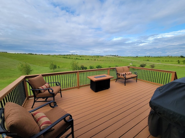 11003 Eagles Nest Ct, Audubon, MN 56511 - wooden deck featuring a rural view, grilling area, and a fire pit