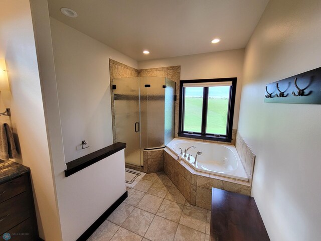 11003 Eagles Nest Ct, Audubon, MN 56511 - full bath with a bath, a shower stall, tile patterned flooring, and recessed lighting