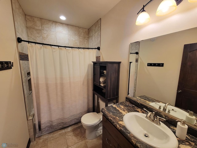 11003 Eagles Nest Ct, Audubon, MN 56511 - bathroom featuring vanity, shower / tub combo with curtain, and tile patterned flooring