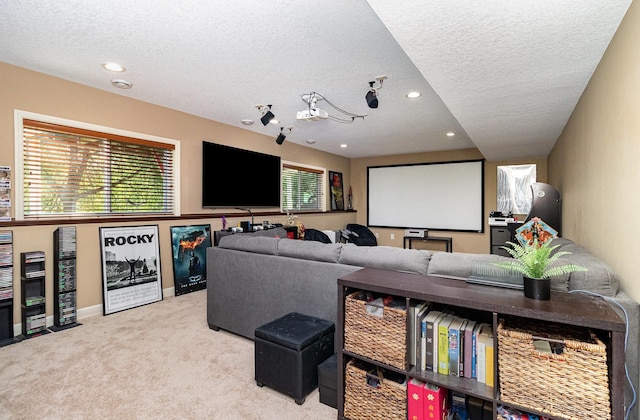 6274 Zircon Ln N, Maple Grove, MN 55311 - home theater featuring a textured ceiling, carpet, and recessed lighting