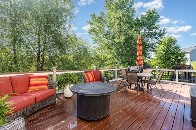 6274 Zircon Ln N, Maple Grove, MN 55311 - wooden deck with an outdoor living space with a fire pit and outdoor dining area
