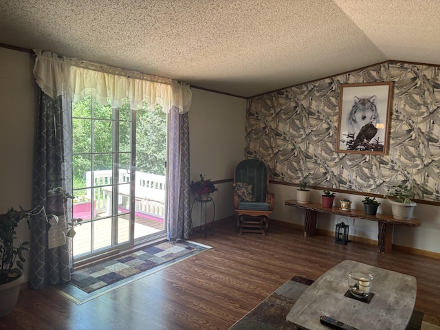77165 Stepan Rd, Kettle River Twp, MN 55795 - sitting room with wood finished floors, a textured ceiling, and vaulted ceiling