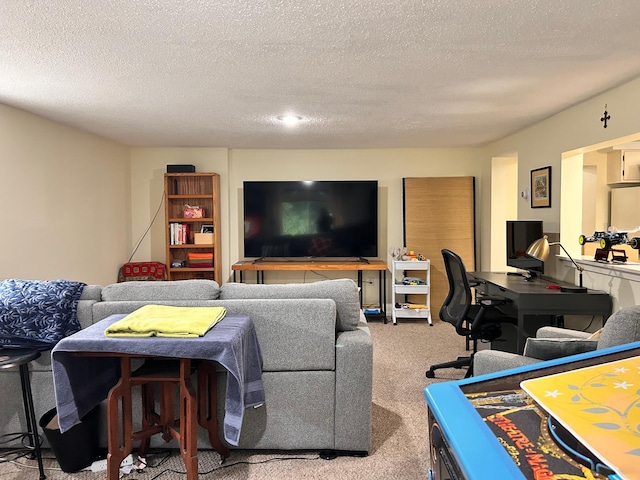 3821 Foss Rd, Saint Anthony, MN 55421 - carpeted living area featuring a desk and a textured ceiling