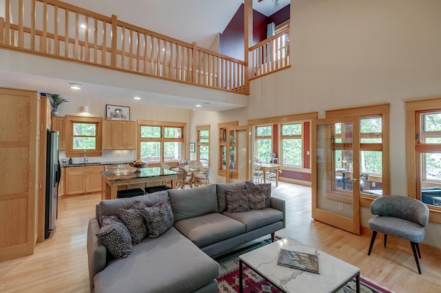 31767 Deacons Way, Pequot Lakes, MN 56472 - living area with light wood finished floors and a towering ceiling