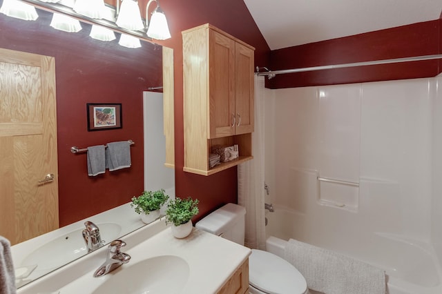 31767 Deacons Way, Pequot Lakes, MN 56472 - bathroom with shower / bath combination, vanity, and lofted ceiling