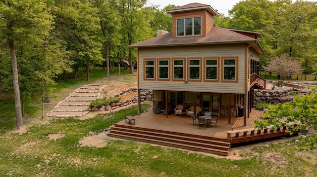 31767 Deacons Way, Pequot Lakes, MN 56472 - rear view of house with stairs, a deck, and a shingled roof