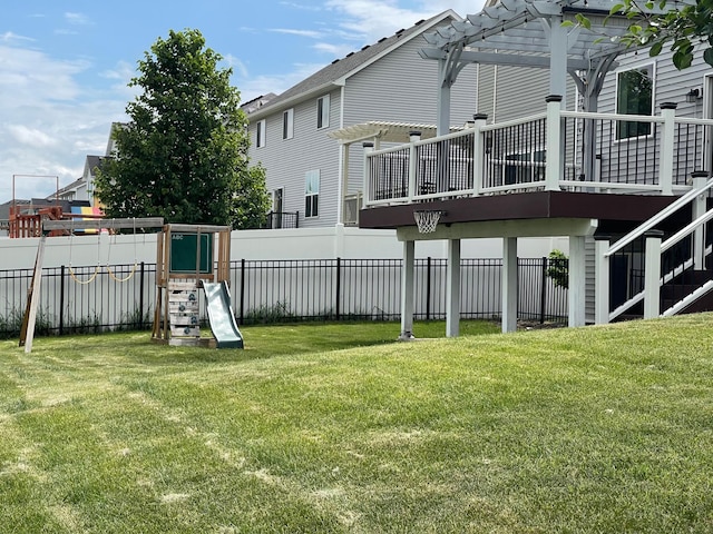 5437 154th St W, Apple Valley, MN 55124 - view of yard featuring a pergola, a playground, and a deck