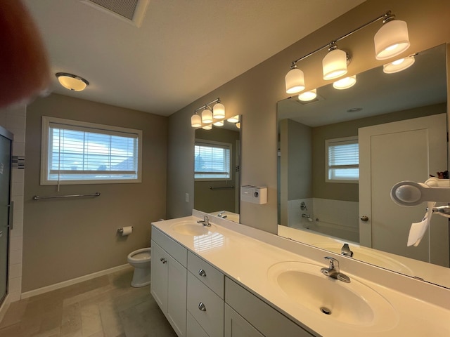 5437 154th St W, Apple Valley, MN 55124 - full bath featuring a garden tub, double vanity, and a shower stall