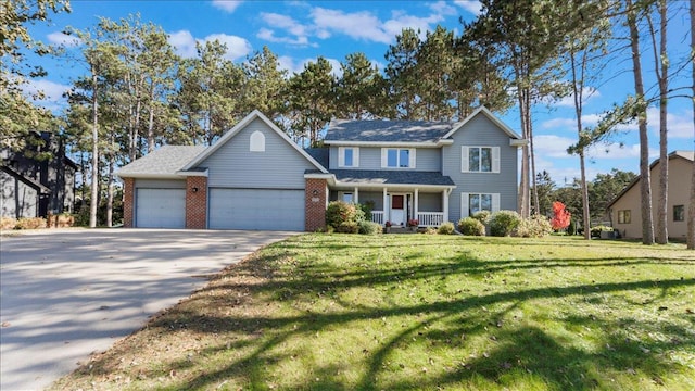 814 8th Ave N, Sartell, MN 56377 - traditional home featuring an attached garage, a porch, a front yard, concrete driveway, and brick siding