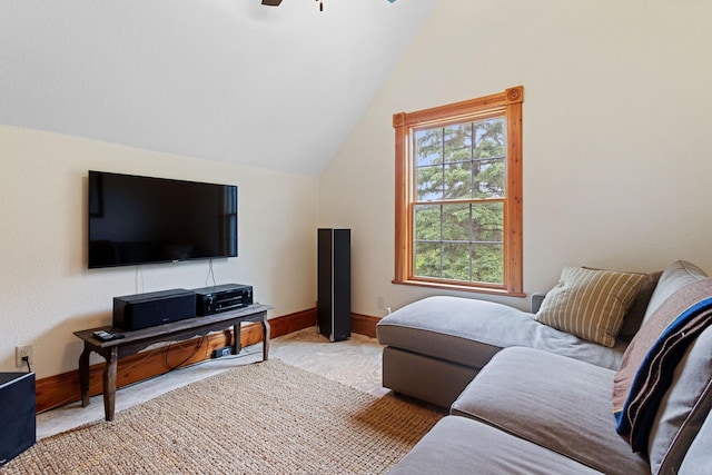 33245 Teal Ave, Shafer Twp, MN 55074 - living area with vaulted ceiling and ceiling fan