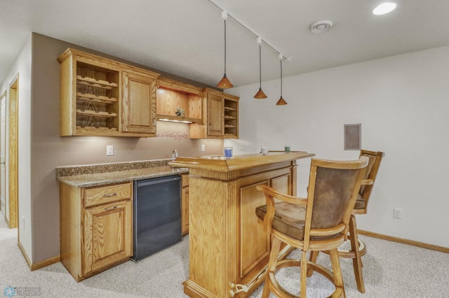 4375 58th St S, Fargo, ND 58104 - indoor wet bar with dishwasher, light carpet, rail lighting, and pendant lighting