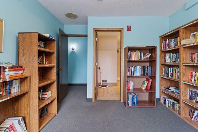 4100 Parklawn Ave Unit 118, Edina, MN 55435 - living area featuring carpet, bookshelves, and a textured ceiling