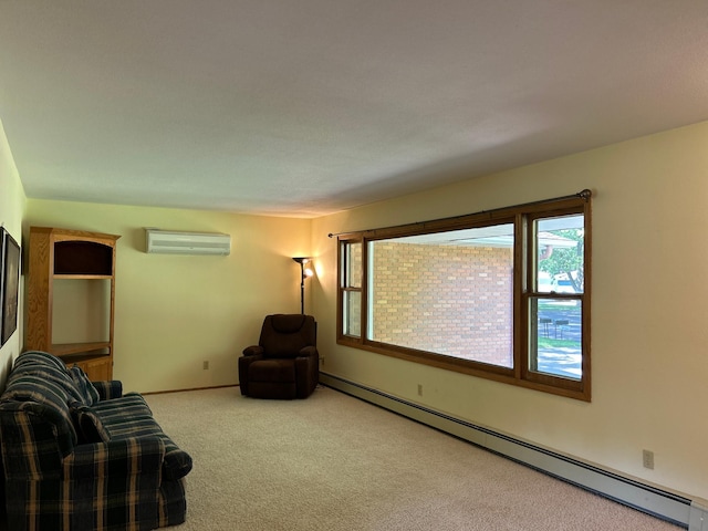402 6th St NE, Barnesville, MN 56514 - living room with a baseboard heating unit, carpet floors, and an AC wall unit