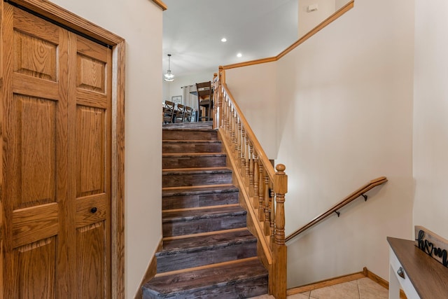 26943 140th St NW, Zimmerman, MN 55398 - staircase featuring recessed lighting and tile patterned floors