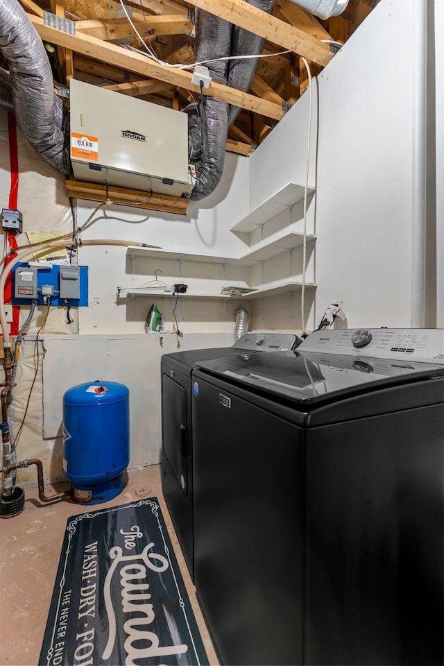 26943 140th St NW, Zimmerman, MN 55398 - washroom featuring independent washer and dryer and a heating unit